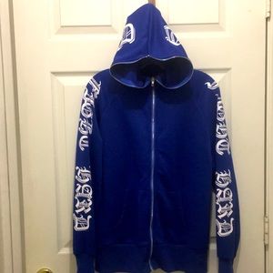 Fight Hard Zipper Hoodie Lightweight Jacket EUC Old English letters Fight Hard